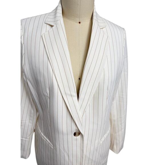 Anne Klein Vanilla Ice Latte Pinstripe Blazer Jacket Sz L NWT $139 - Picture 2 of 5